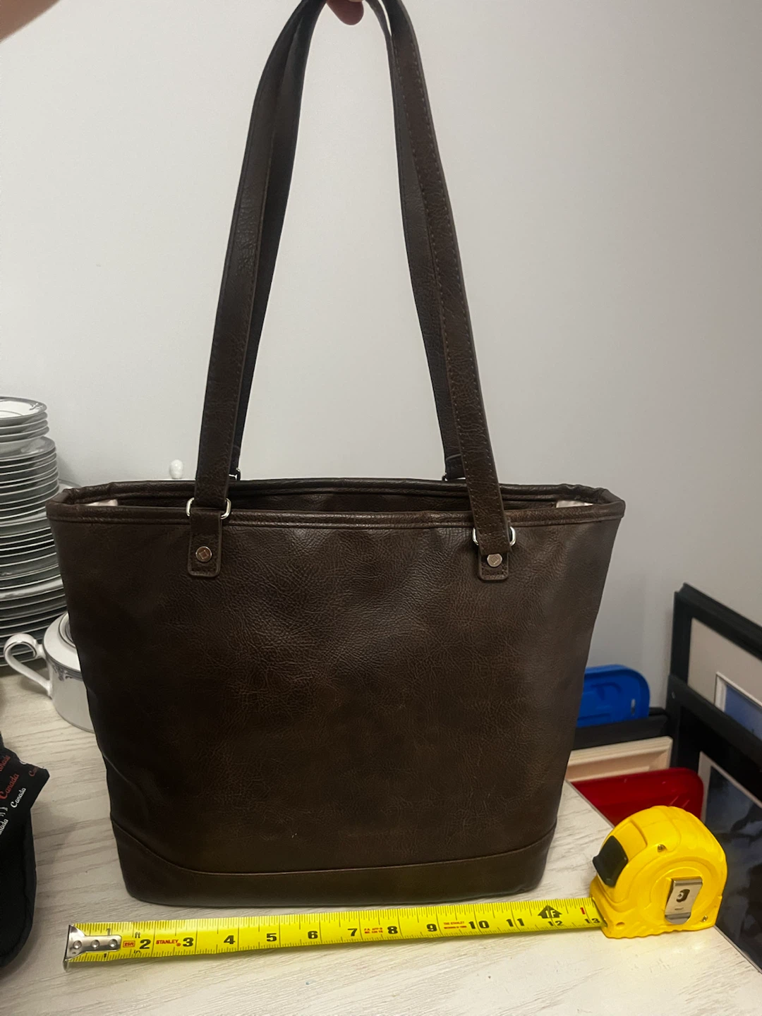 Brown Faux Leather Tote Bag