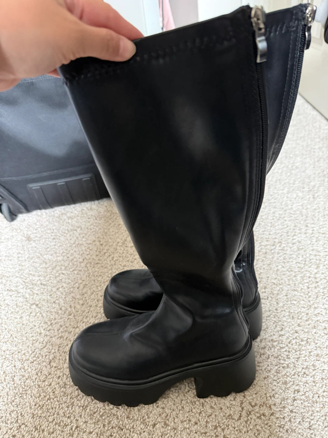 Black Platform Knee High Boots - photo 2