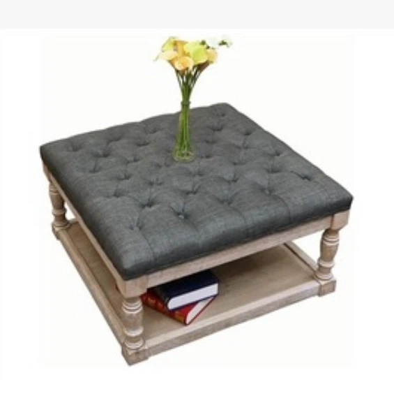 New Tufted Ottoman Coffee Table with Shelf