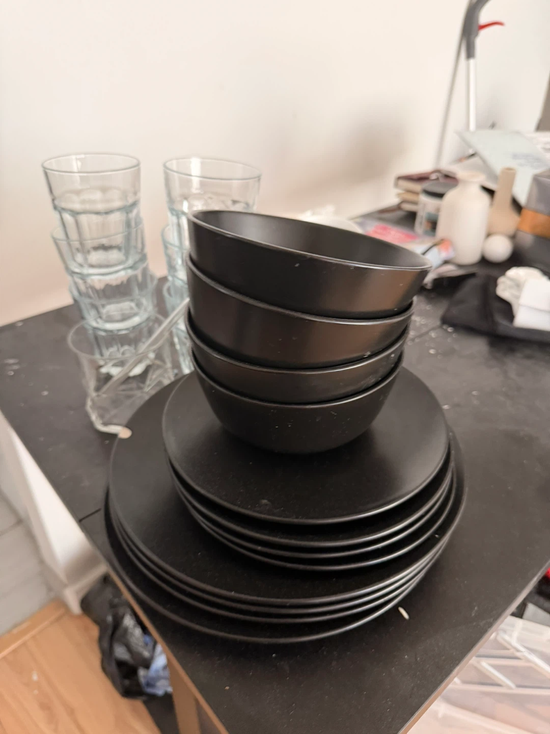 Black Dinnerware Set with Glasses - photo 2