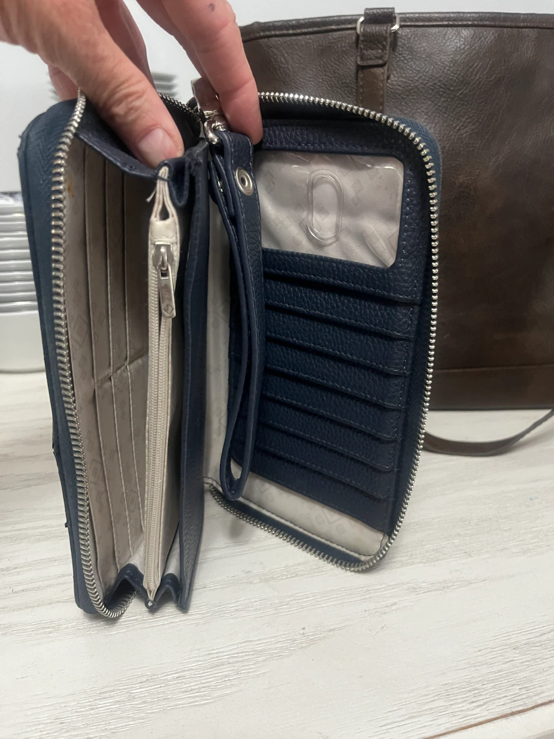 Navy Blue Zip-Around Wallet with Wristlet