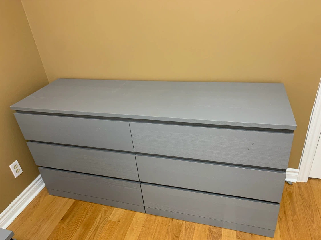 IKEA MALM Grey 6-Drawer Dresser, Nightstand + Shelf