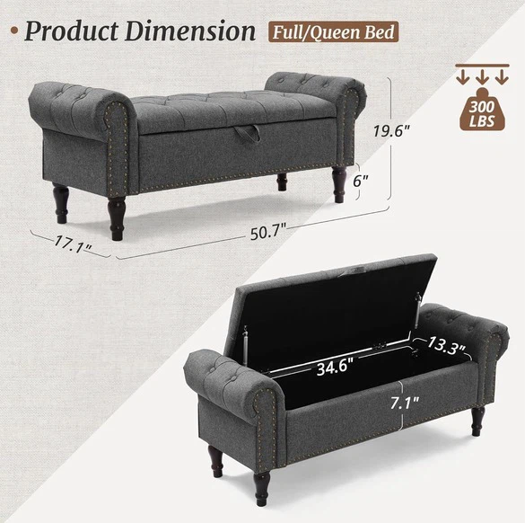 New Tufted Storage Bench Ottoman