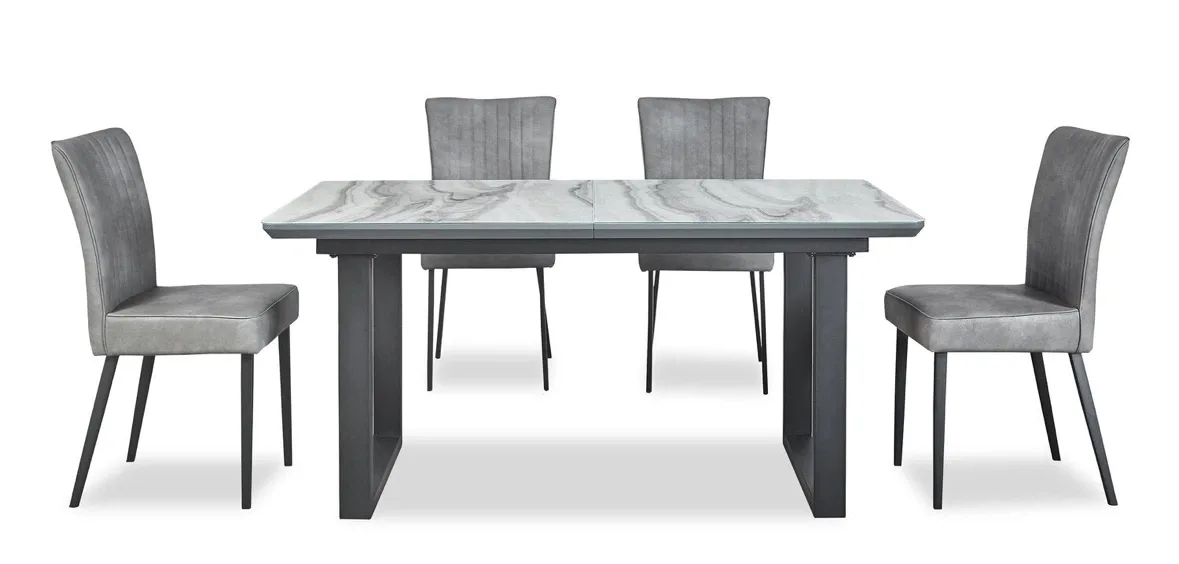Dining Set with 6 Grey Chairs and Marble-Look Table - photo 2