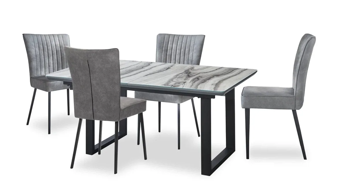 Dining Set with 6 Grey Chairs and Marble-Look Table - photo 3