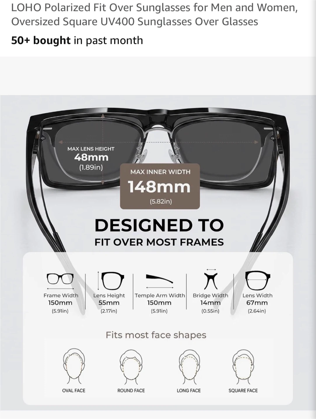 LOHO Polarized Fit Over Sunglasses - Oversized Square UV400 - photo 3