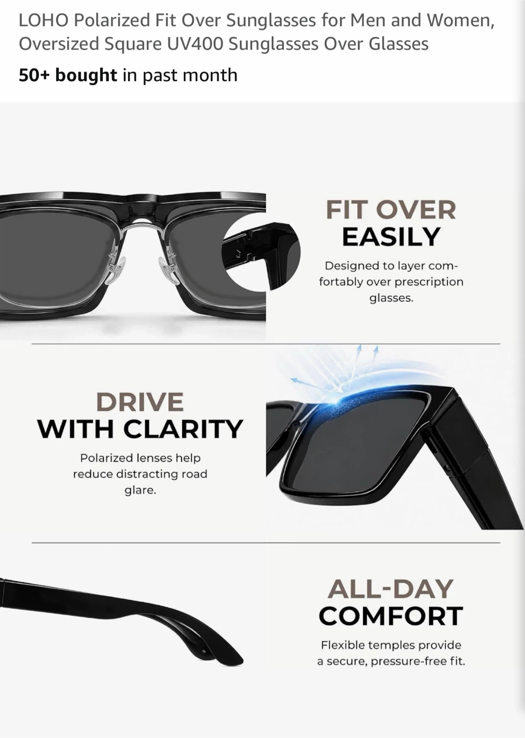 LOHO Polarized Fit Over Sunglasses - Oversized Square UV400 - photo 5