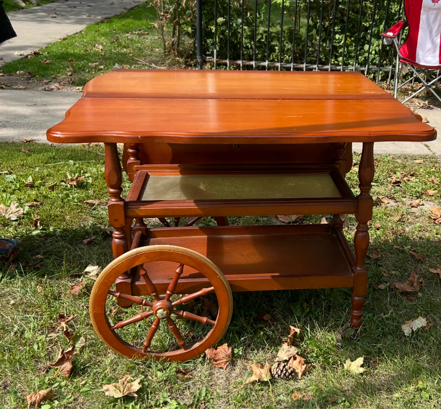 Vintage Wooden Tea Cart with Drop Leaves