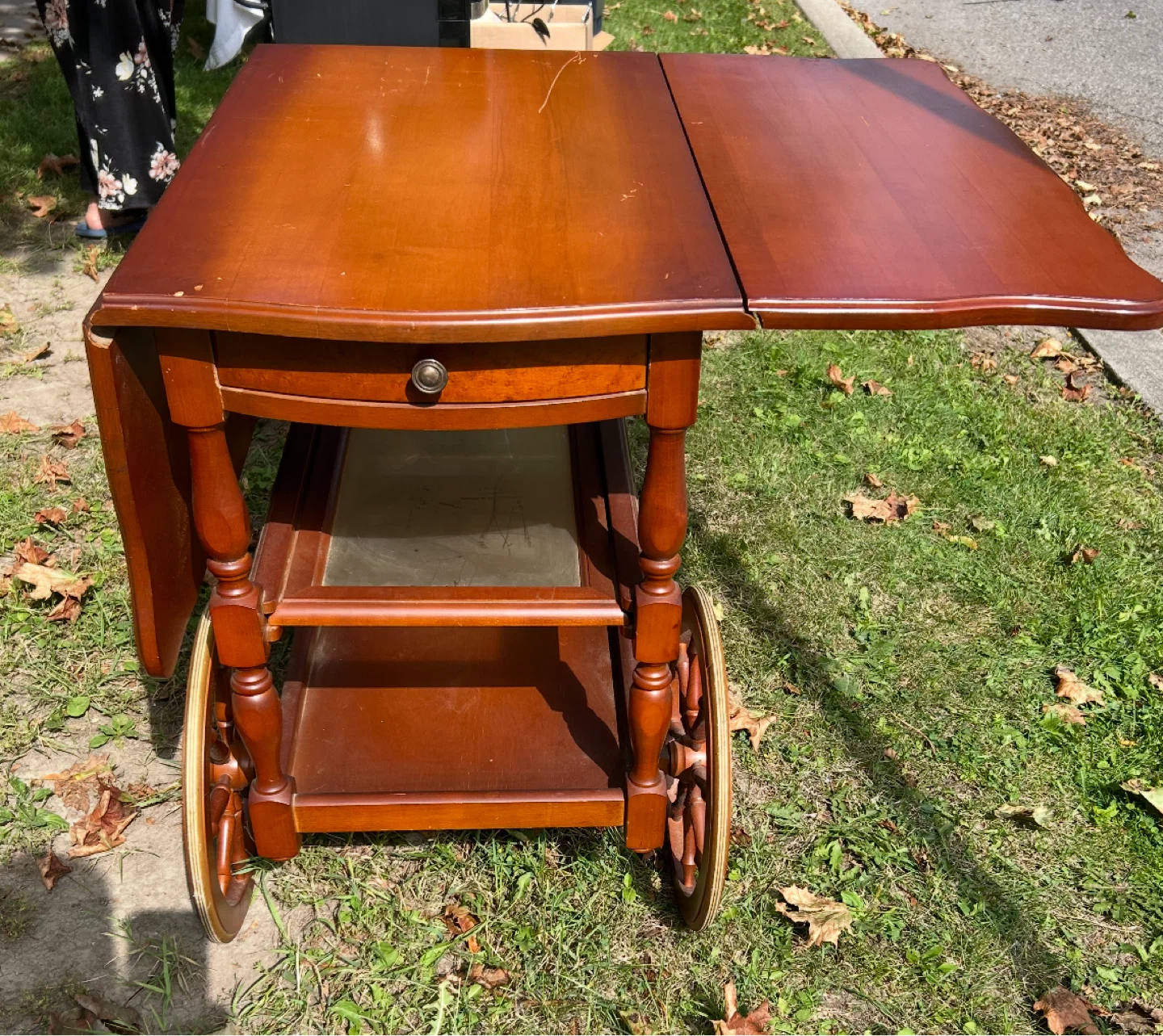 Vintage Wooden Tea Cart with Drop Leaves - photo 2