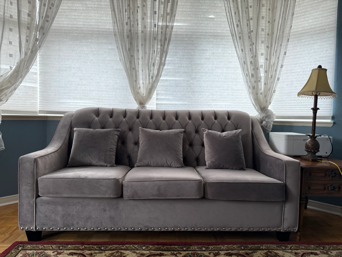 3-seat gray velvet Sofa