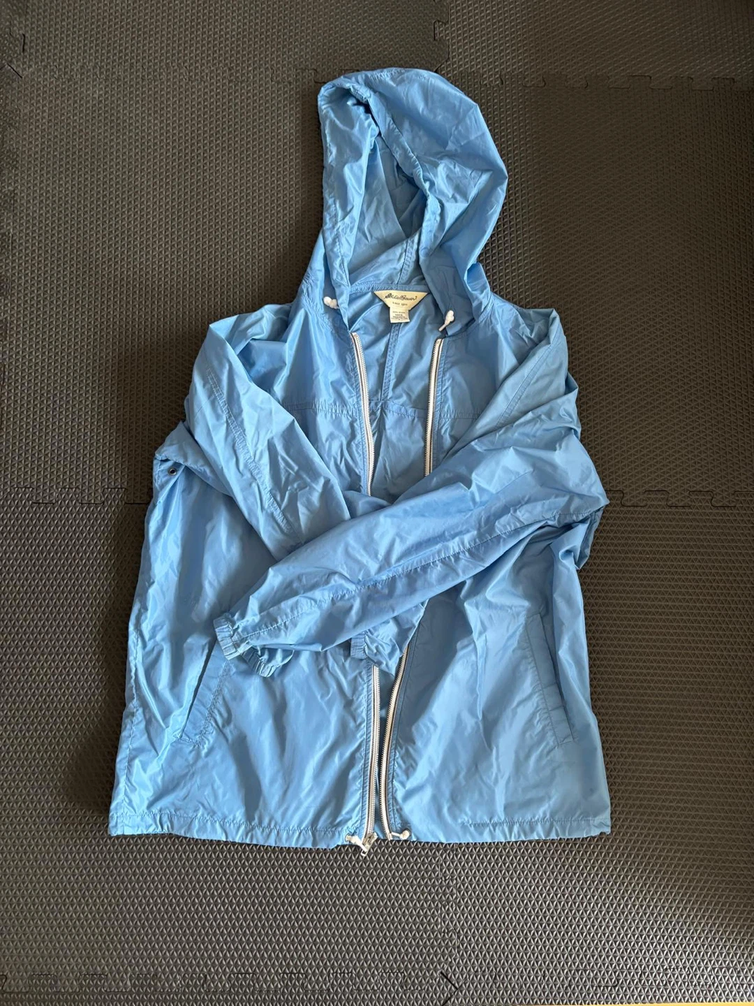 Eddie Bauer Light Blue Hooded Windbreaker Jacket - Size L