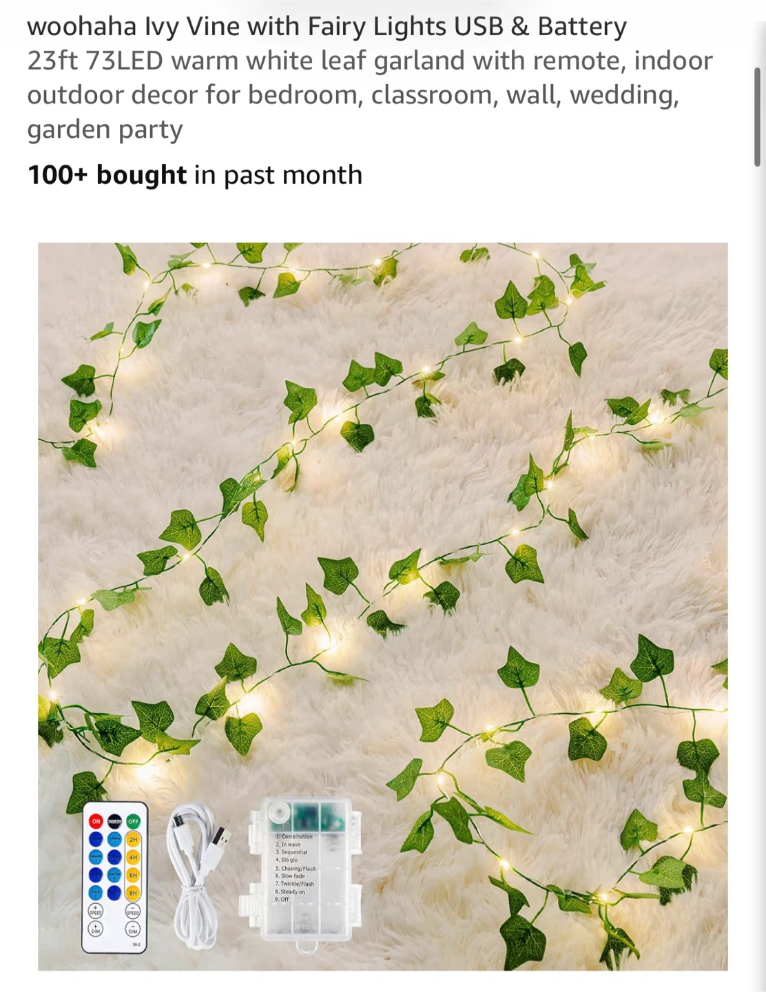 woohaha Ivy Vine with Fairy Lights Garland