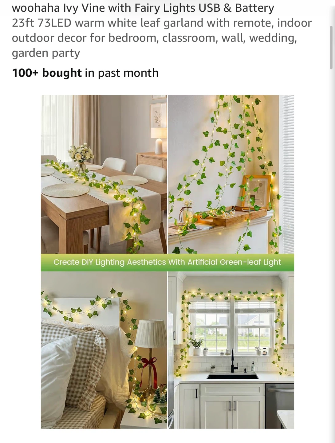 woohaha Ivy Vine with Fairy Lights Garland - photo 4