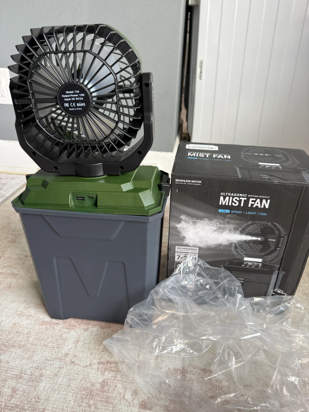 Ultrasonic Misting Fan - 3-in-1 Spray, Light, Fan - photo 2