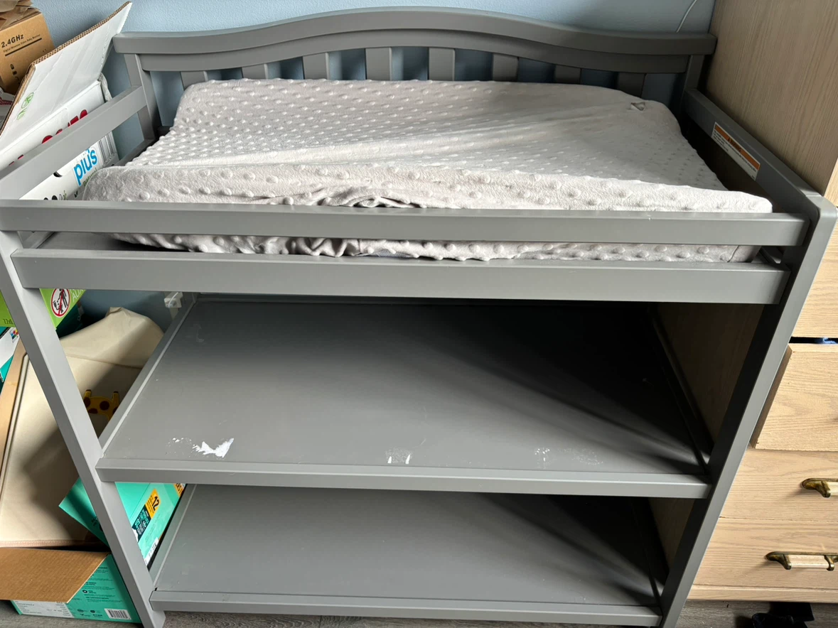 Grey Baby Changing table with Storage Shelves