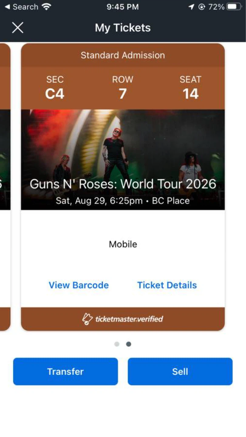 Guns N’ Roses World Tour FLOOR SEATS Concert BC Place - photo 2