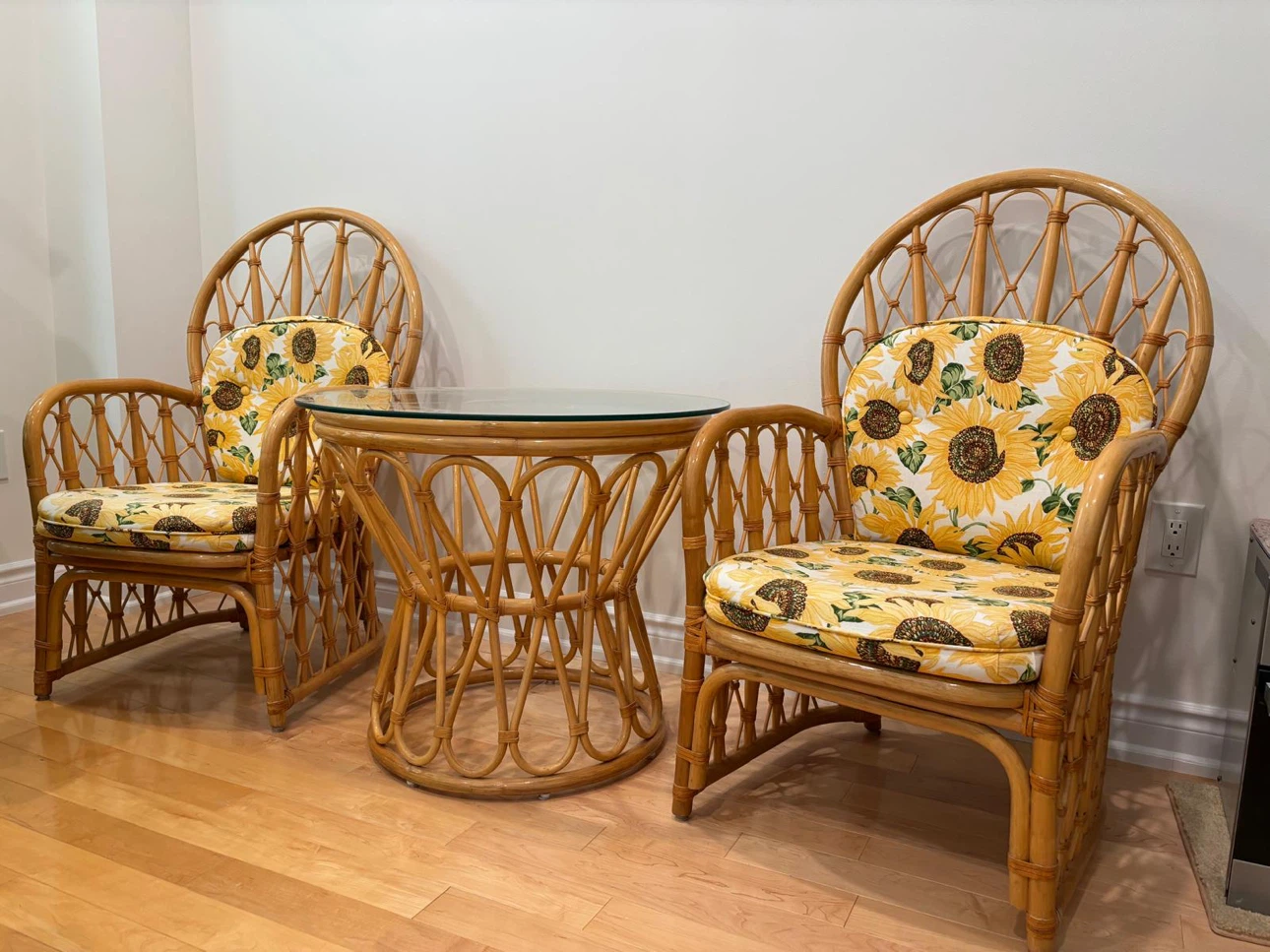 Rattan Accent Table with Glass Top