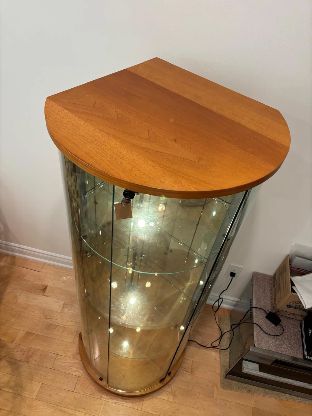 Curved Glass Display Cabinet with Wood Top - photo 2