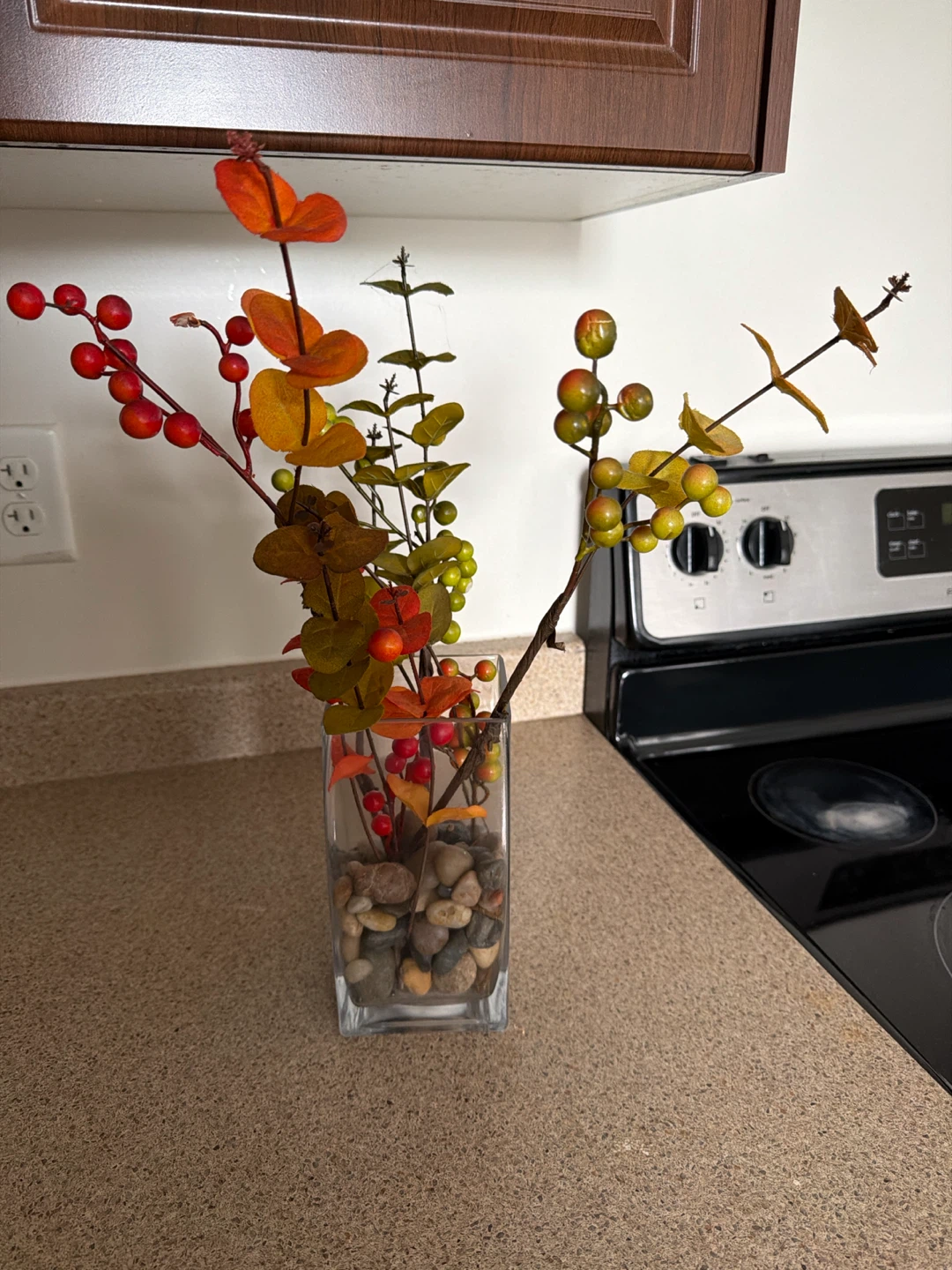 Artificial Fall Berry and Leaf Arrangement in Glass Vase