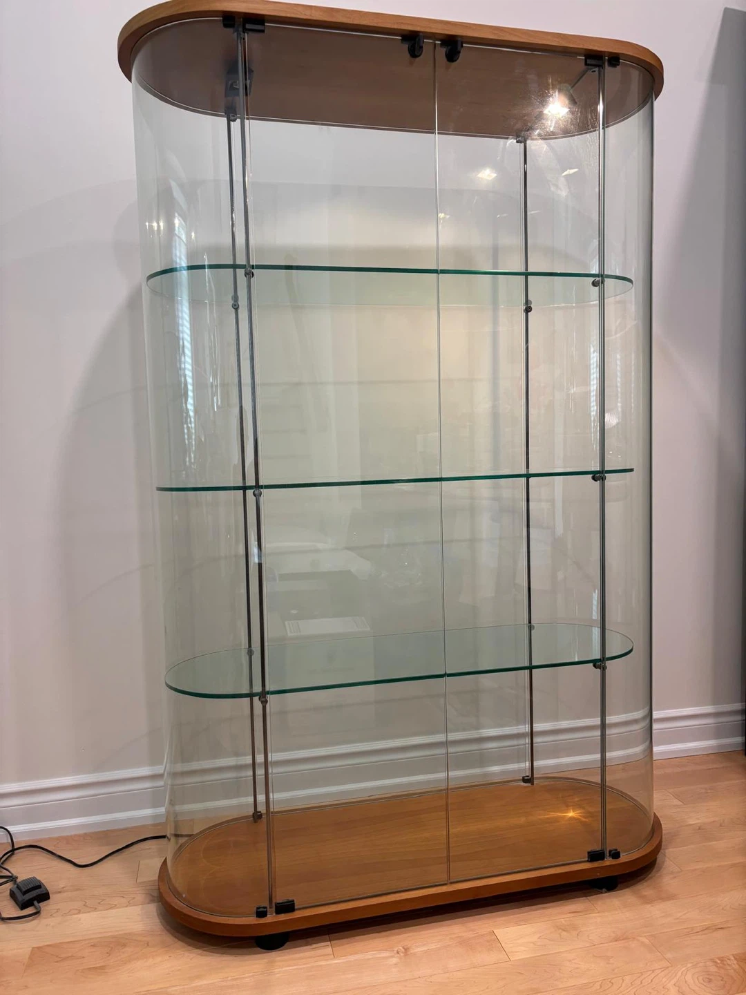 Glass Display Cabinet with Wood Accents