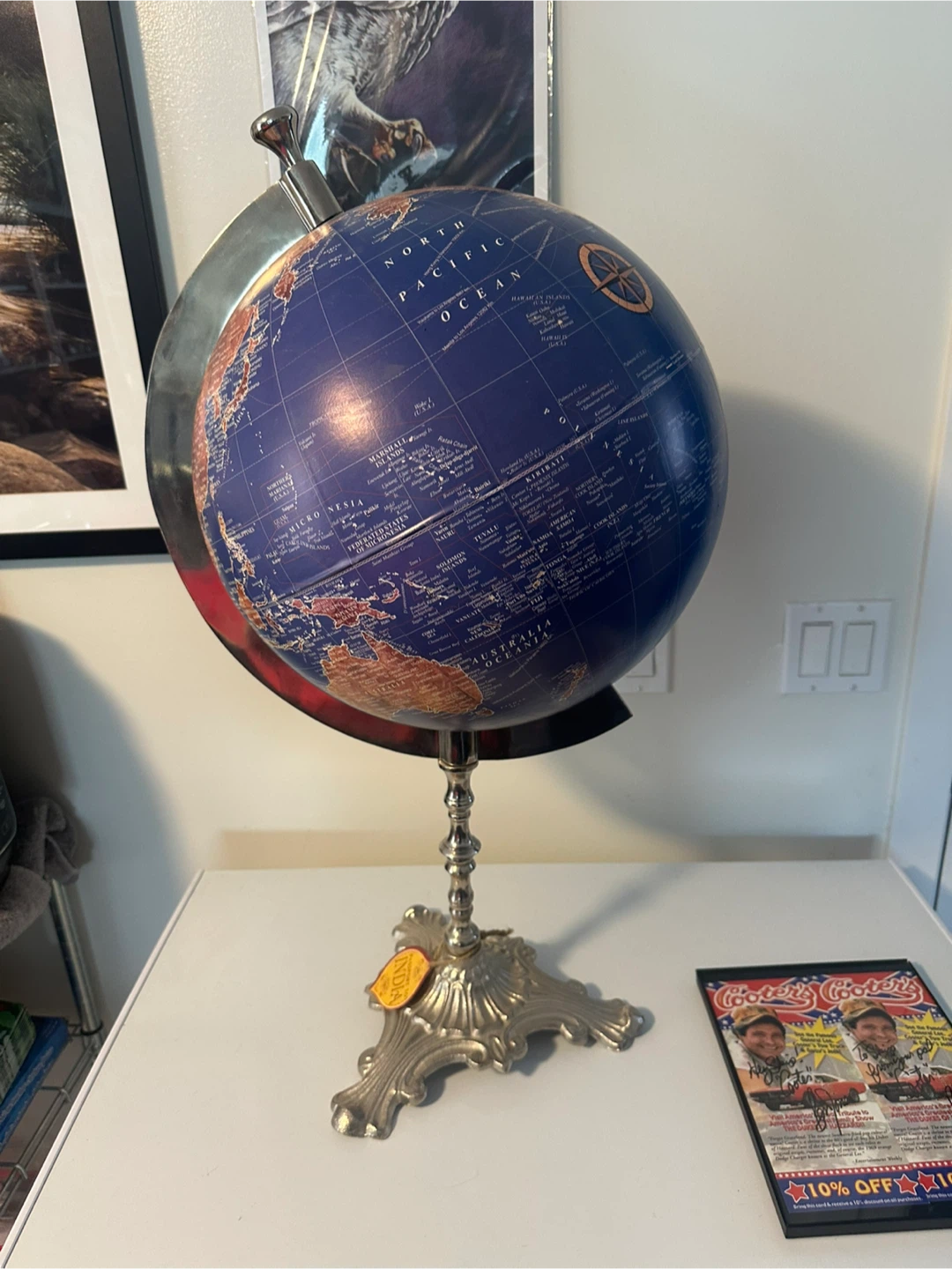 Globe on Silver Stand. 30 inches tall