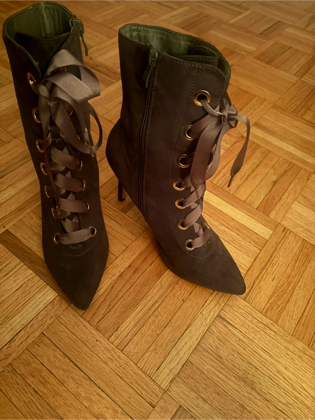 Hunter Green Suede Lace-Up Ankle Boots