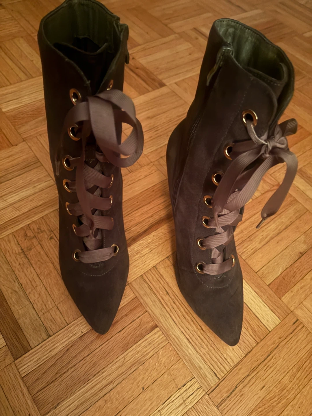 Hunter Green Suede Lace-Up Ankle Boots - photo 2