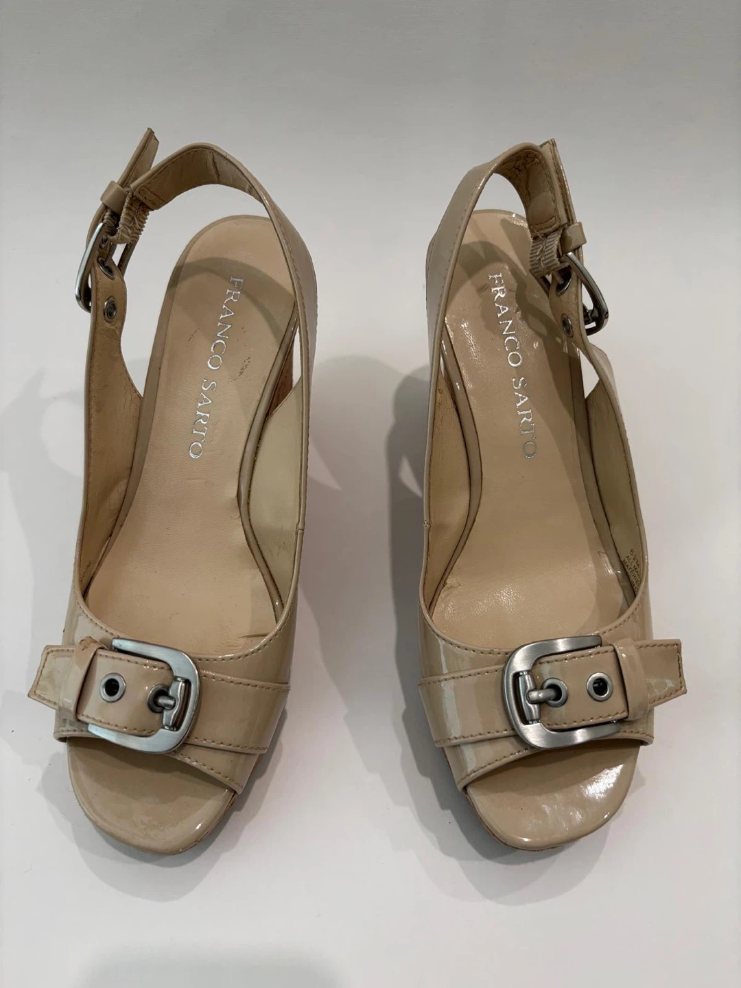 Franco Sarto Nude Patent Slingback Wedge Sandals