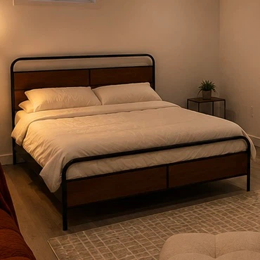 Queen Size Metal and Wood Bed Frame with mattress