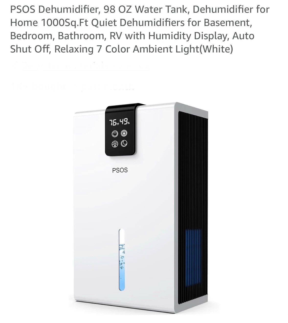 PSOS Dehumidifier 1000 Sq. Ft. Coverage