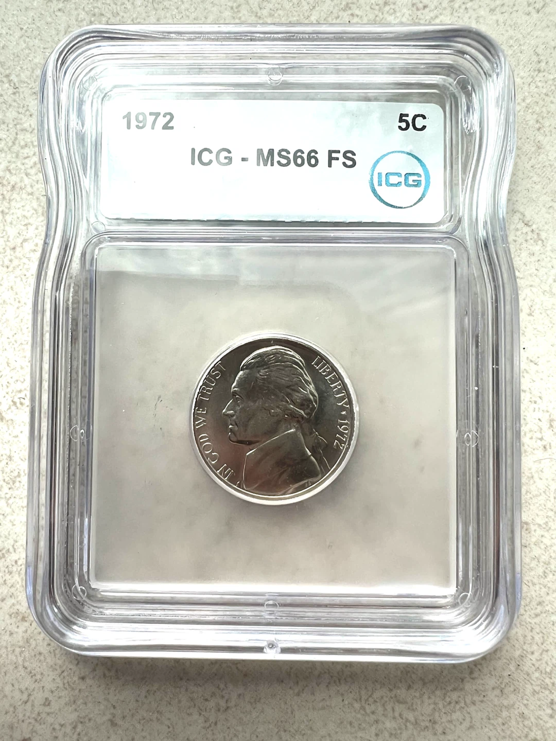 1972 ICG MS66 FS Jefferson Nickel 5C
