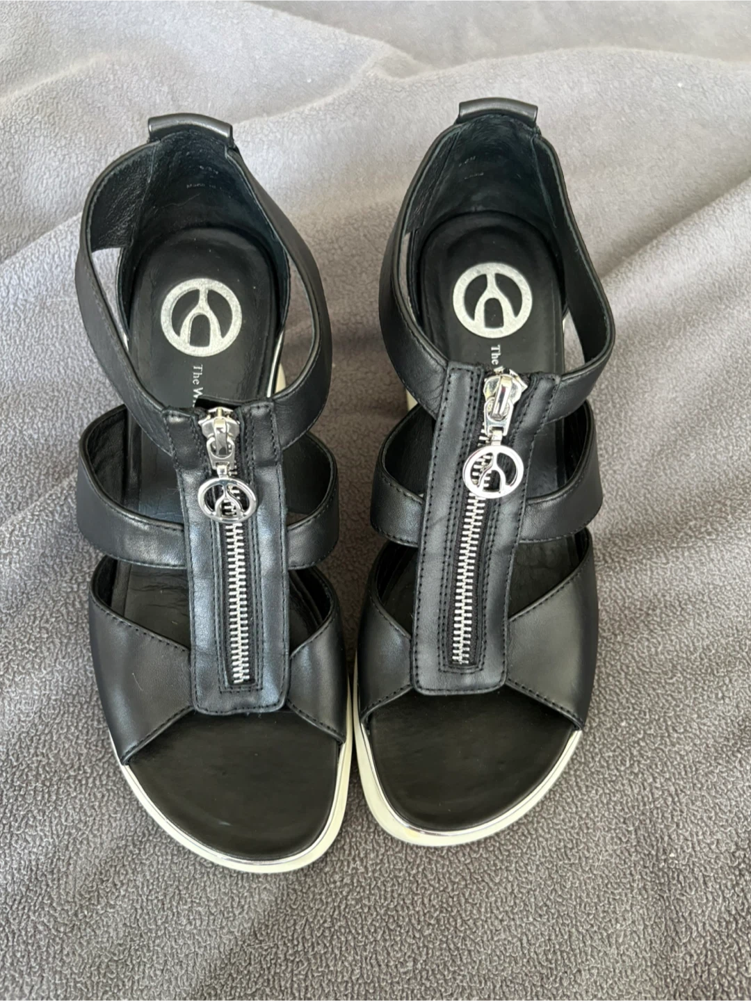 Black Wedge Sandals with Zipper Detail