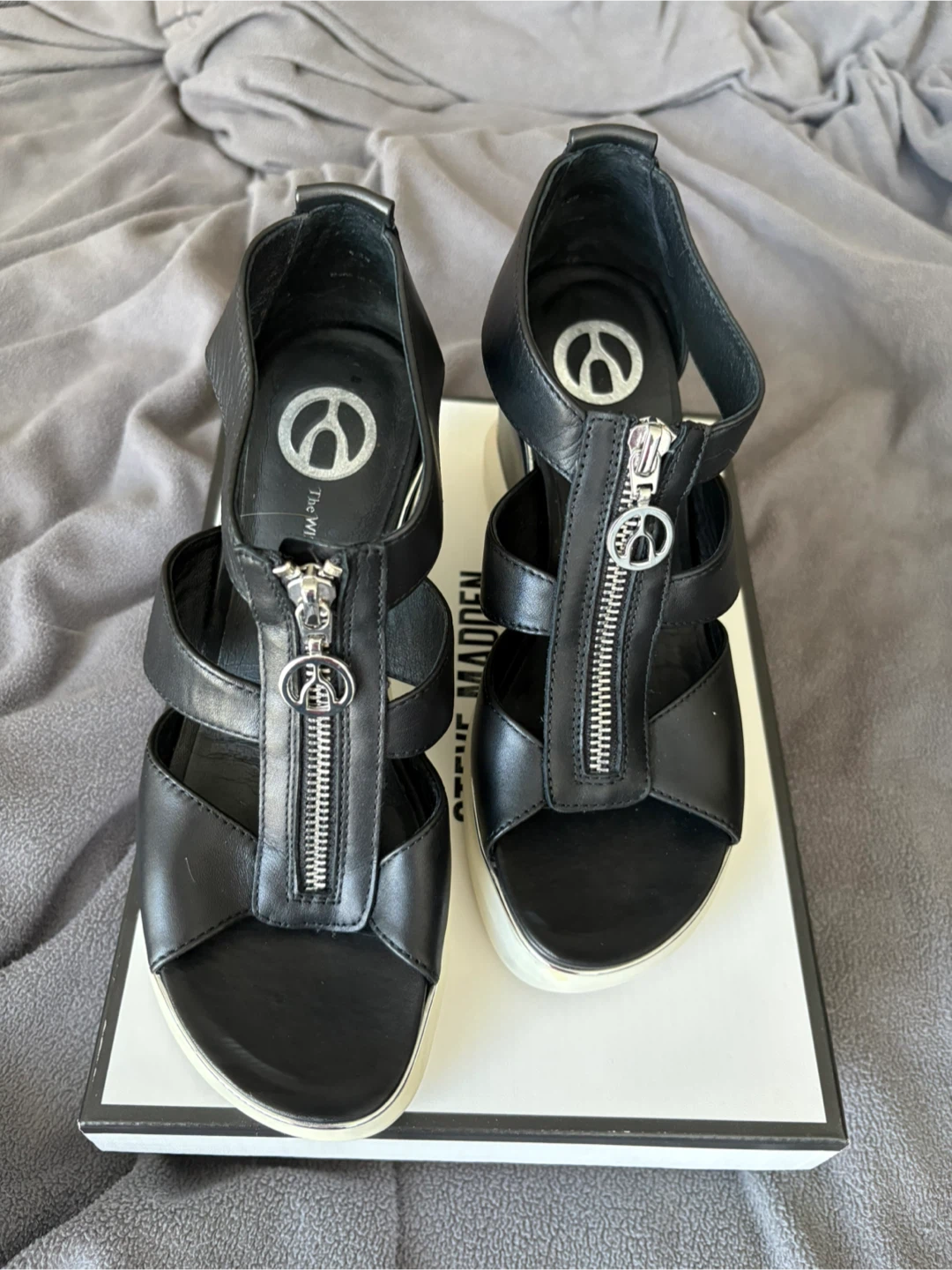 Black Wedge Sandals with Zipper Detail - photo 2