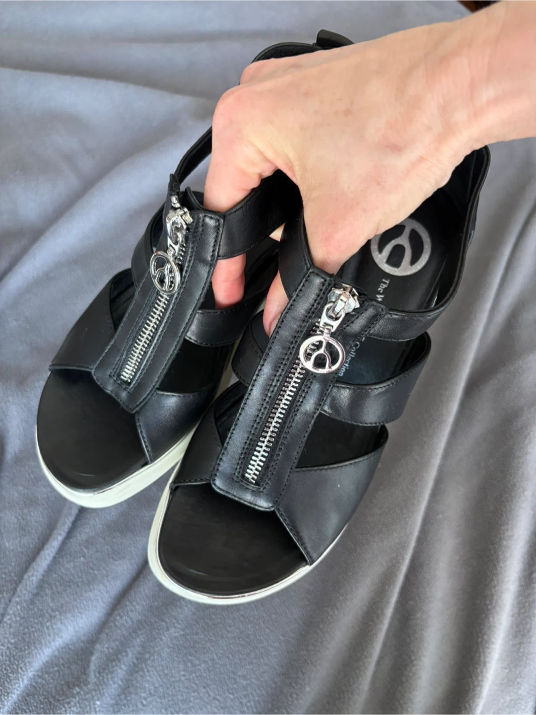 Black Wedge Sandals with Zipper Detail - photo 3