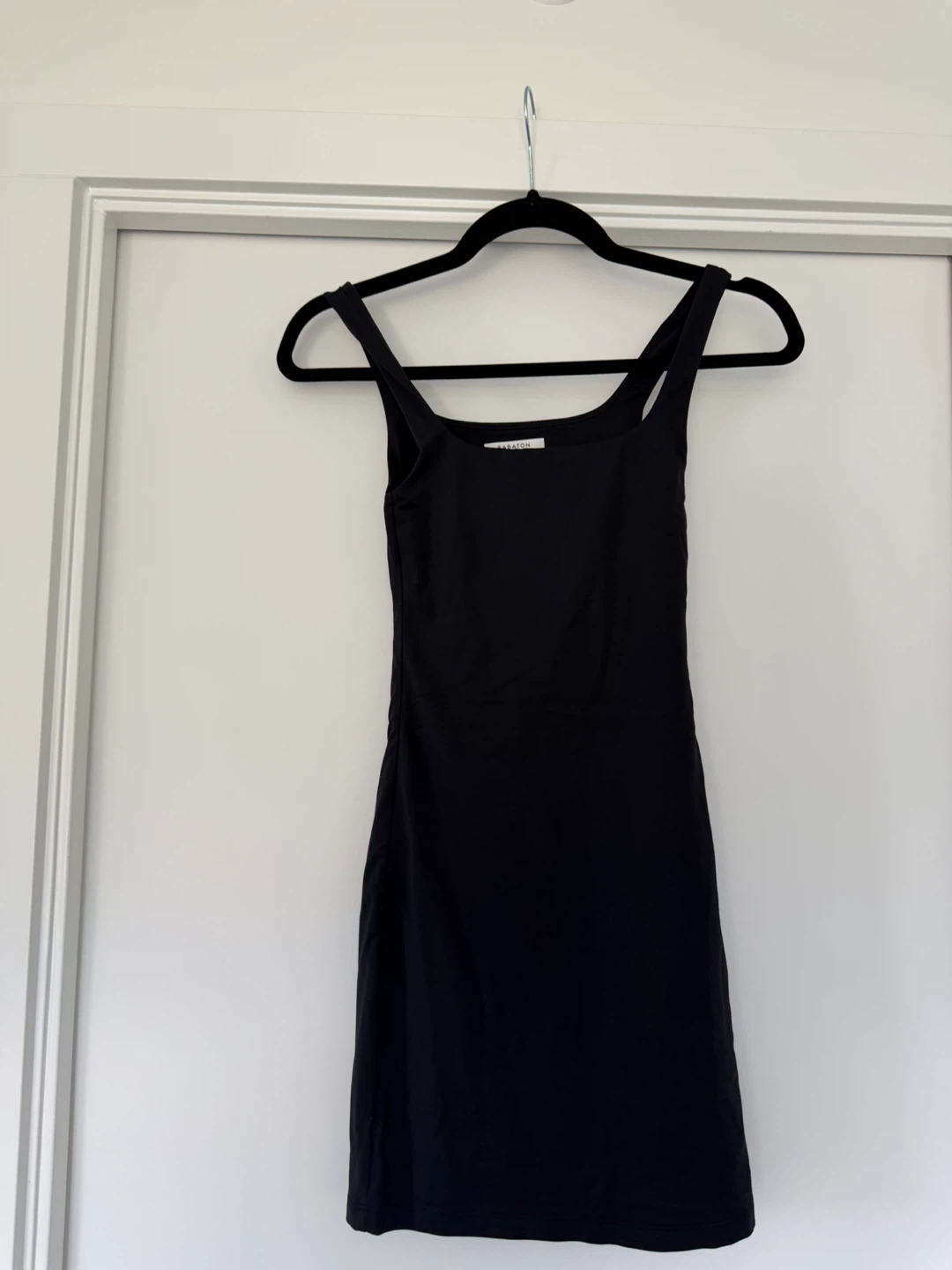 BABATON Black Square Neck Mini Dress