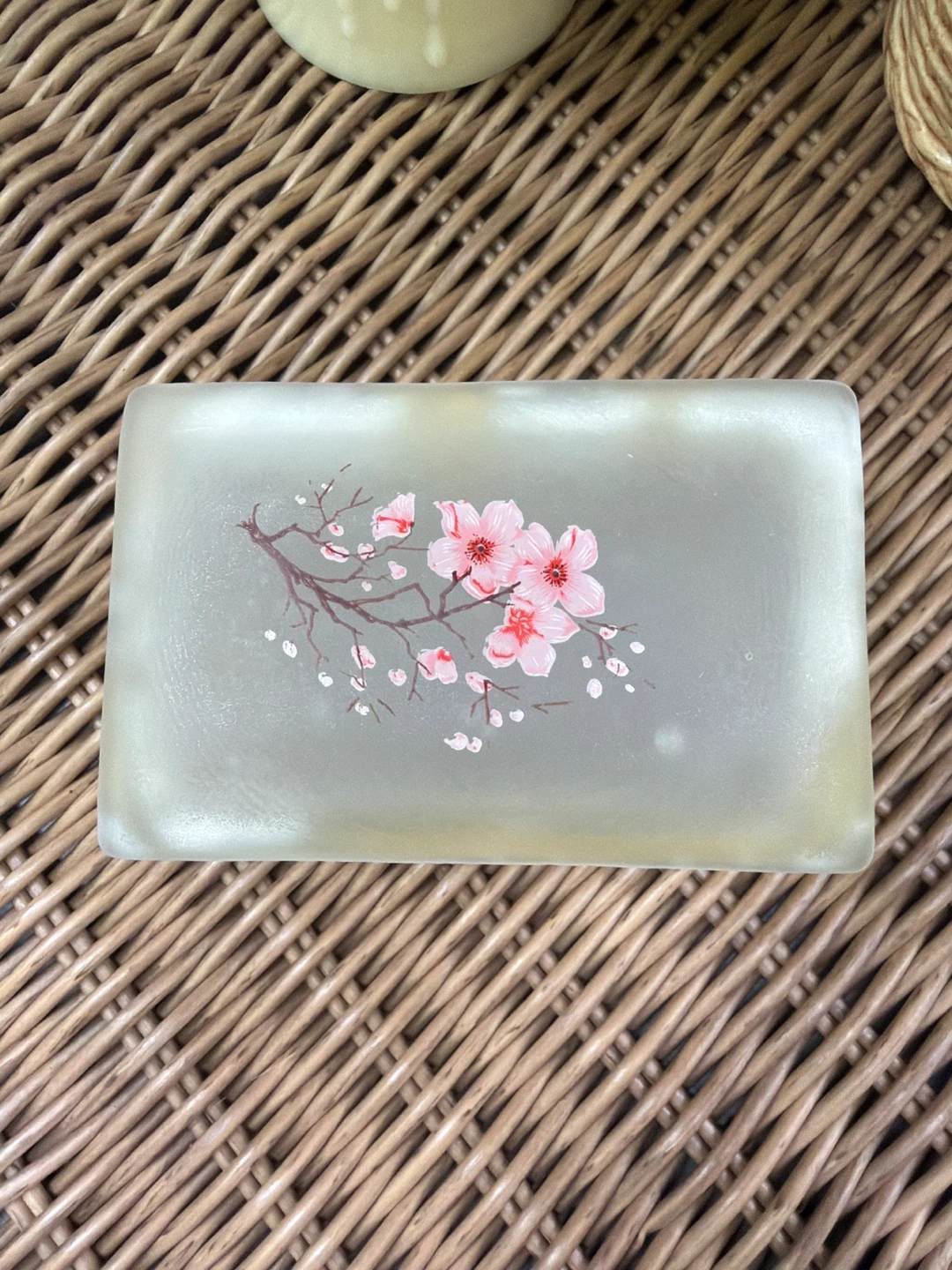 Vintage Frosted Glass Trinket Box with Cherry Blossoms - photo 2