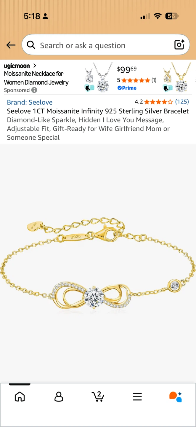 Seelove 1CT Moissanite Infinity Bracelet 925 Sterling Silver