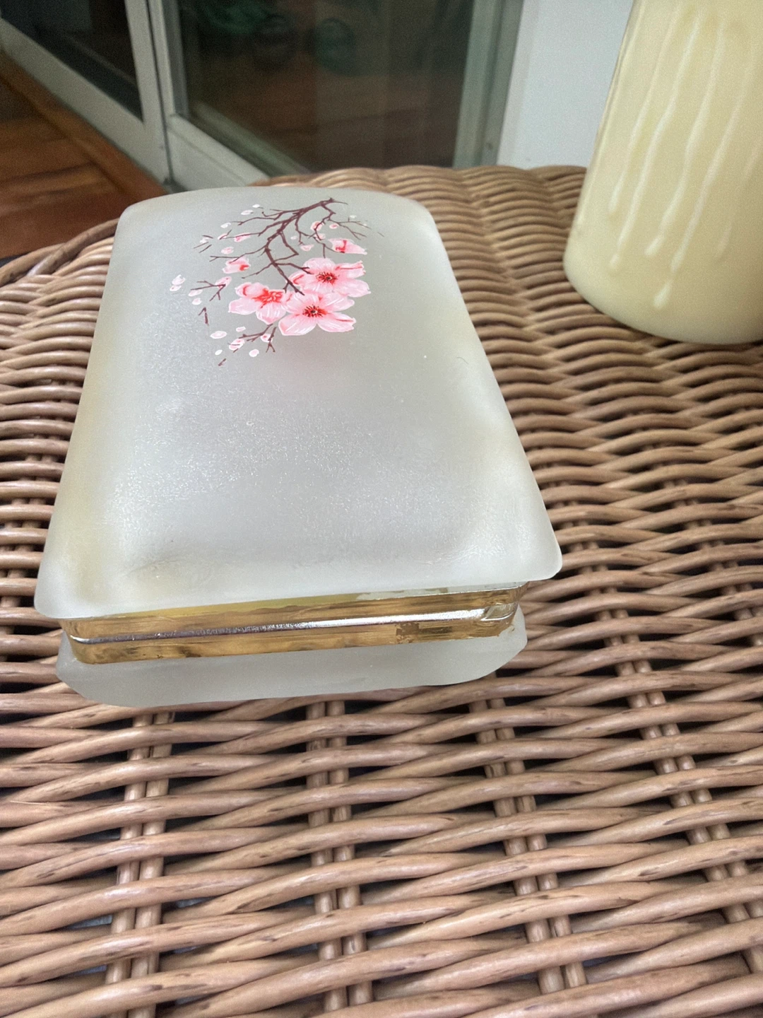 Vintage Frosted Glass Trinket Box with Cherry Blossoms - photo 4