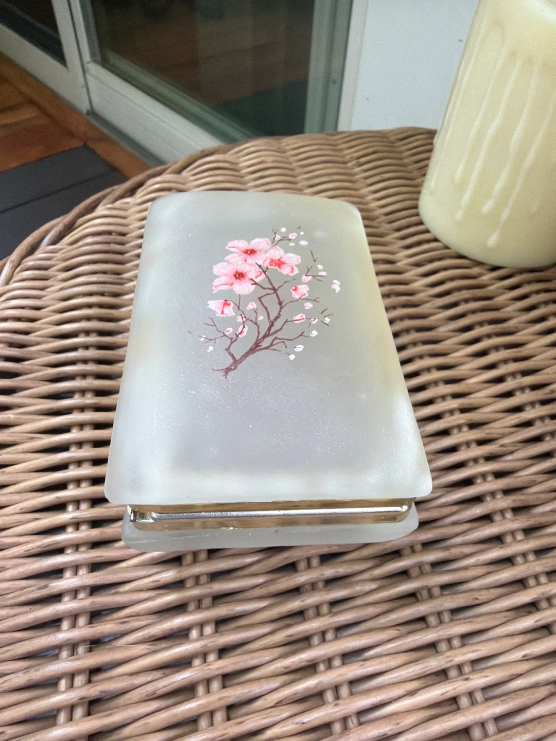 Vintage Frosted Glass Trinket Box with Cherry Blossoms - photo 5