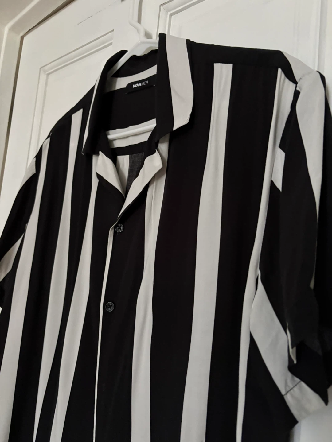 NovaMEN Black & White Striped Short Sleeve Shirt - photo 3