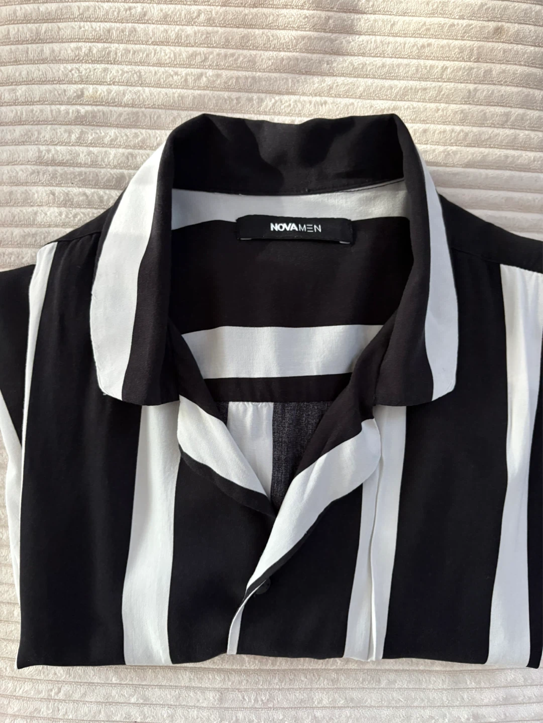 NovaMEN Black & White Striped Short Sleeve Shirt - photo 4