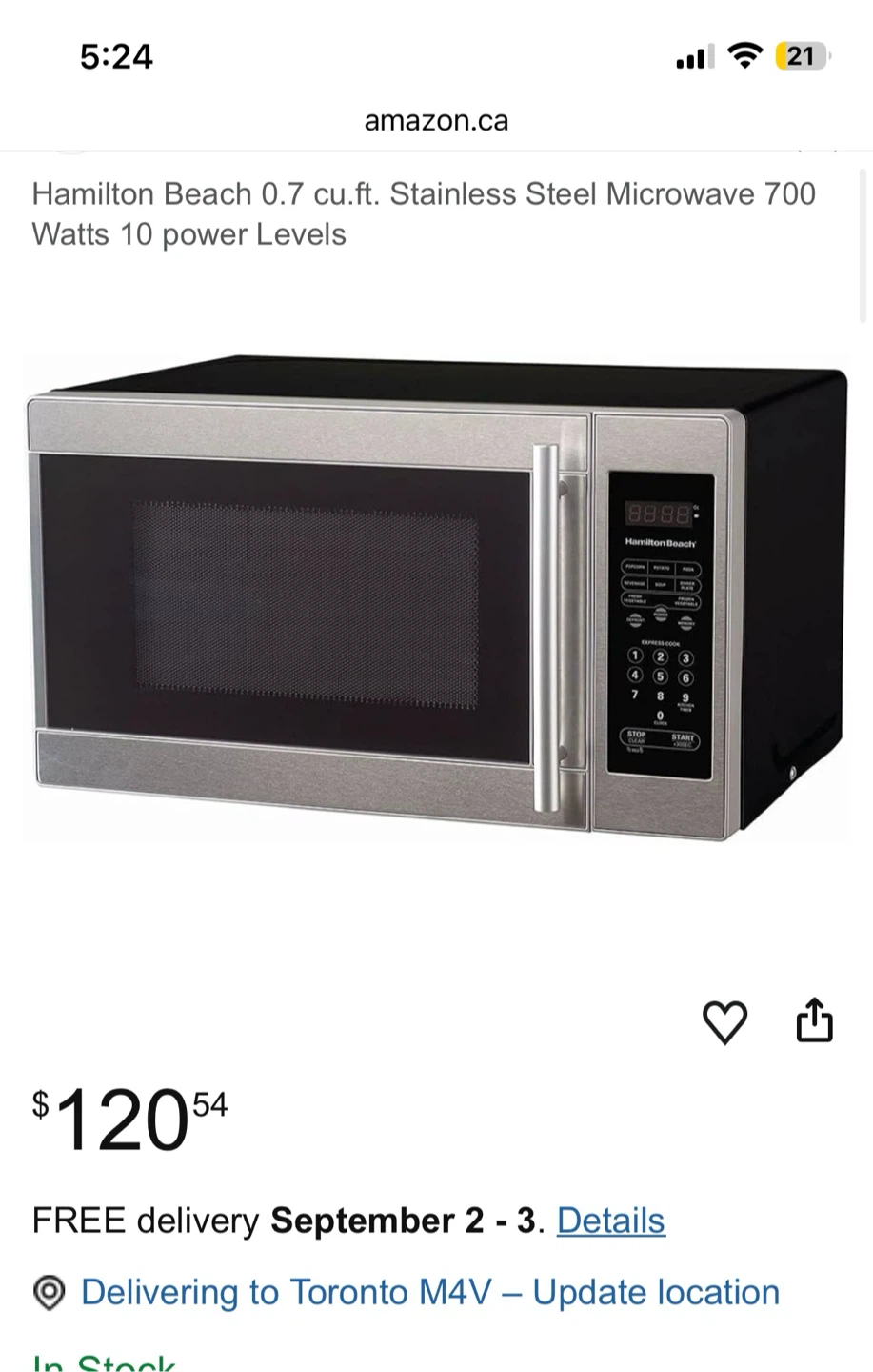 Hamilton Beach 0.7 cu.ft. Stainless Steel Microwave