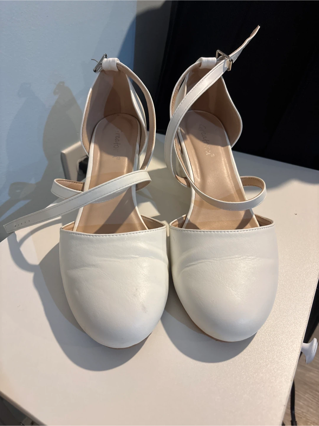White Block Heel Ankle Strap Shoes - photo 2