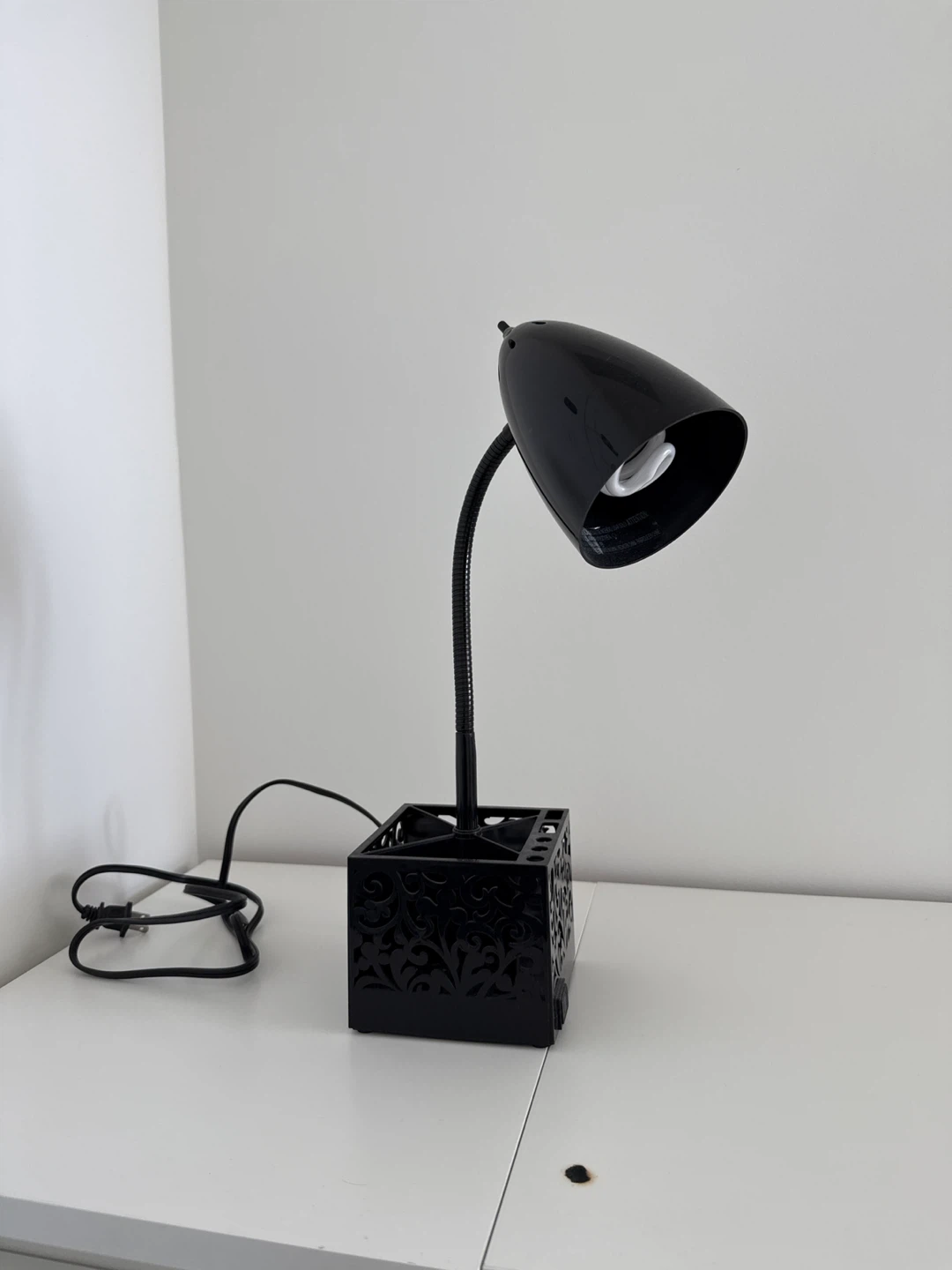 Black Gooseneck Desk Lamp with Decorative Base
