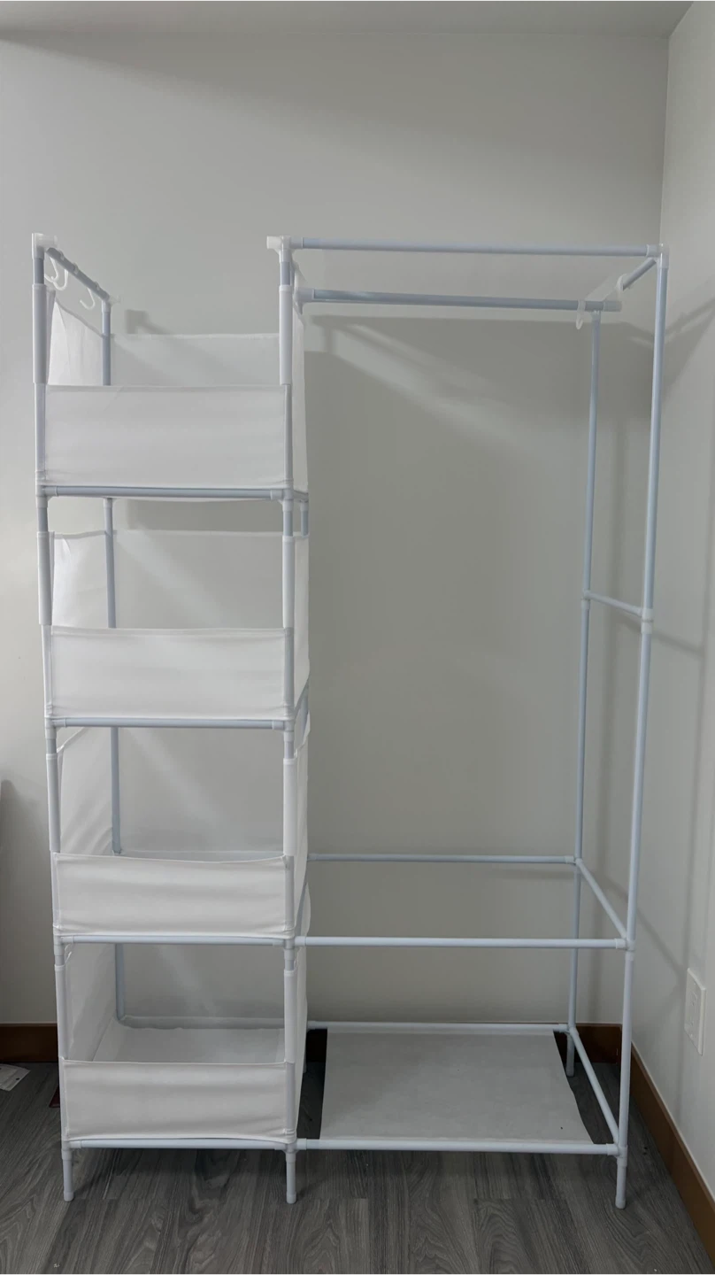 White Portable Wardrobe Clothes Rack with Shelves