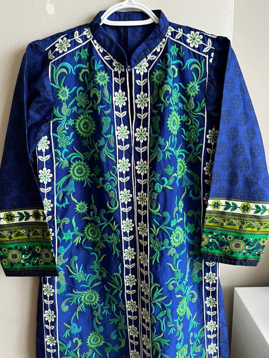 Blue Embroidered Kurti and Pants Set - photo 2