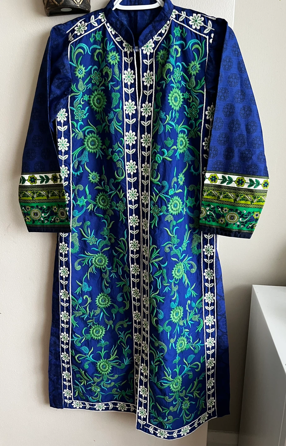 Blue Embroidered Kurti and Pants Set - photo 3