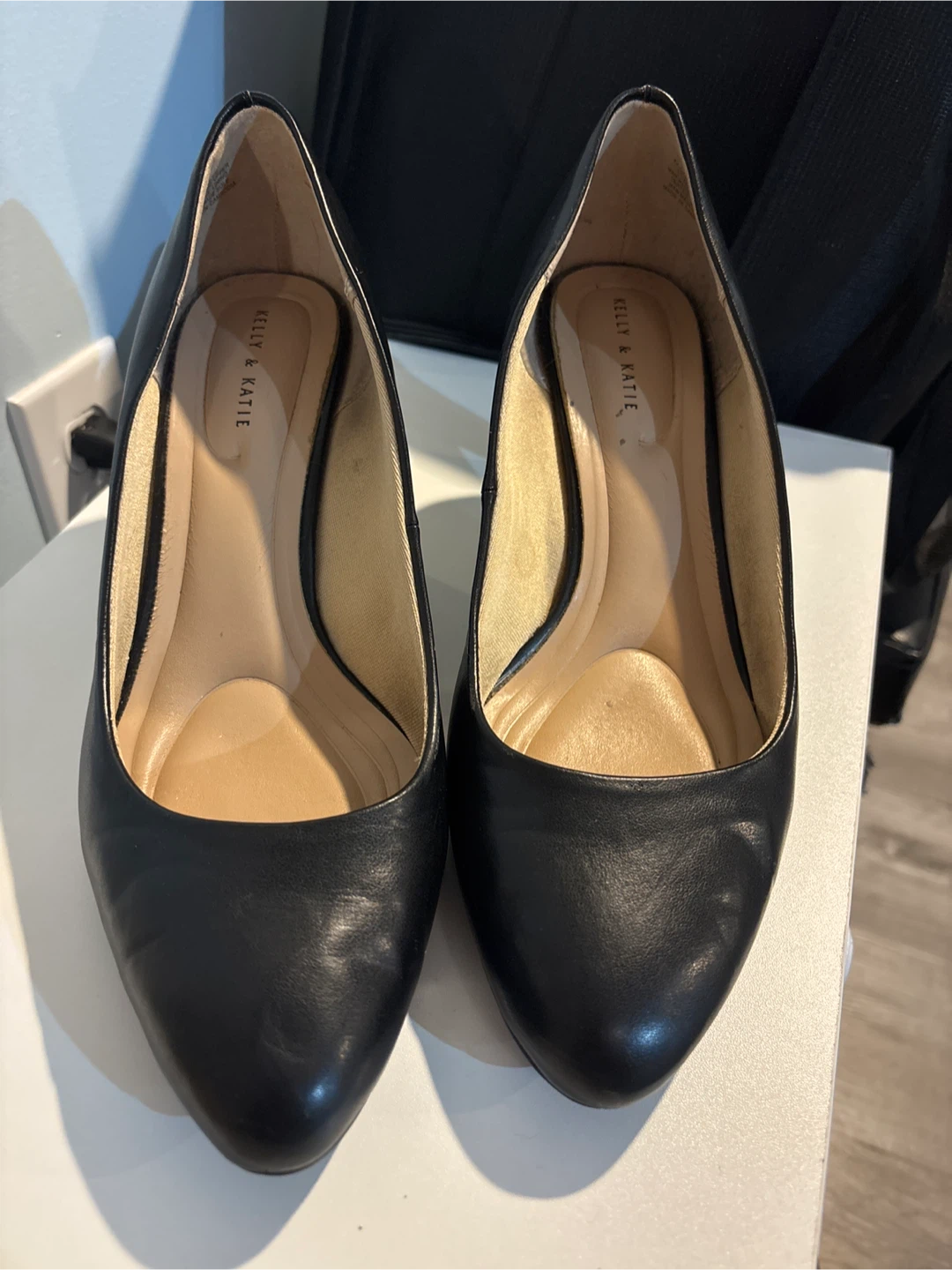 Kelly & Katie Black Leather Heels