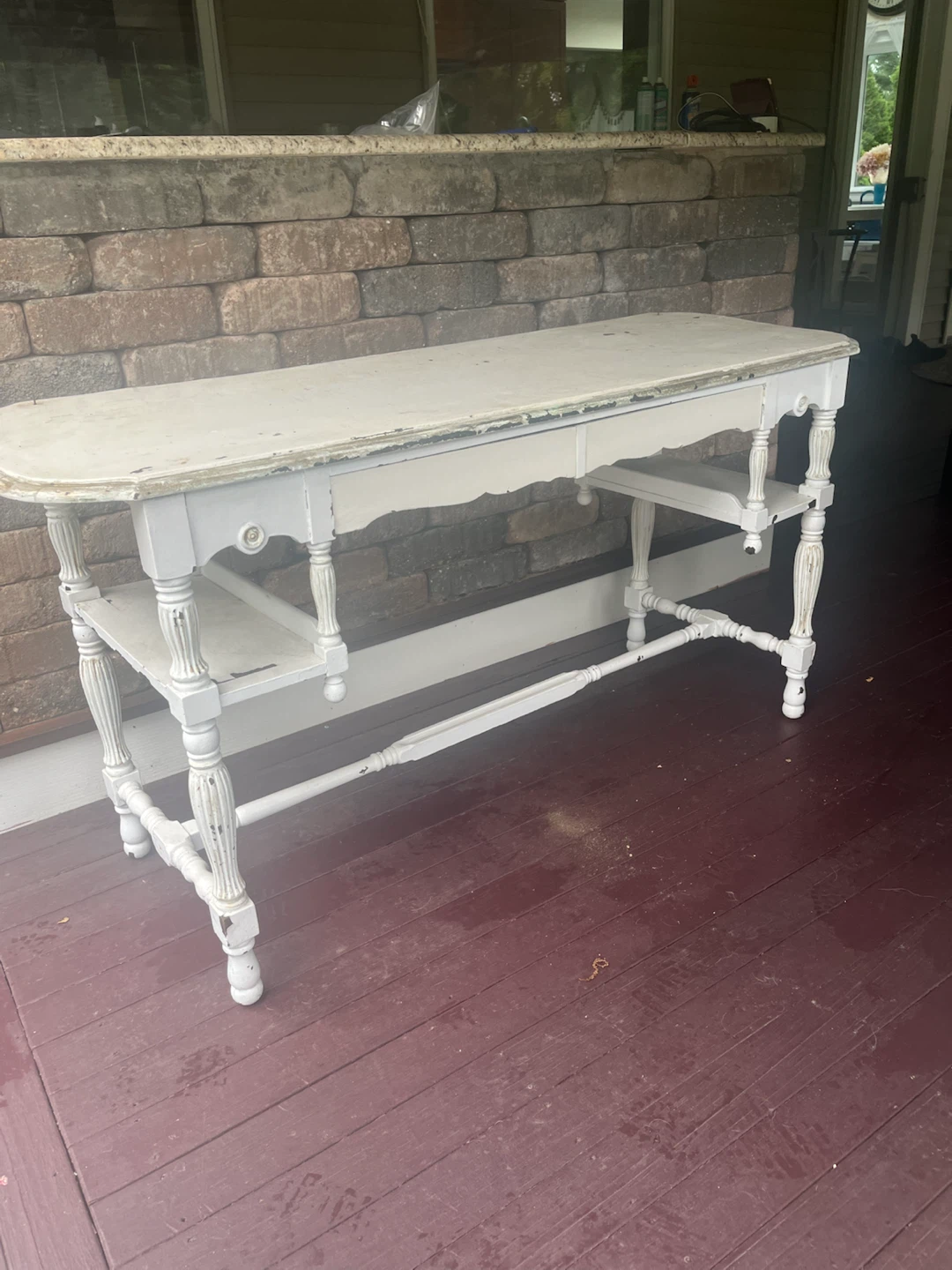 Vintage White Console Table with Shelves