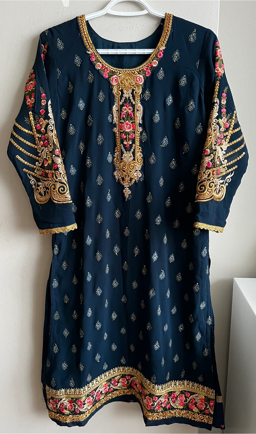 Embroidered Teal Kurti and Pants Set